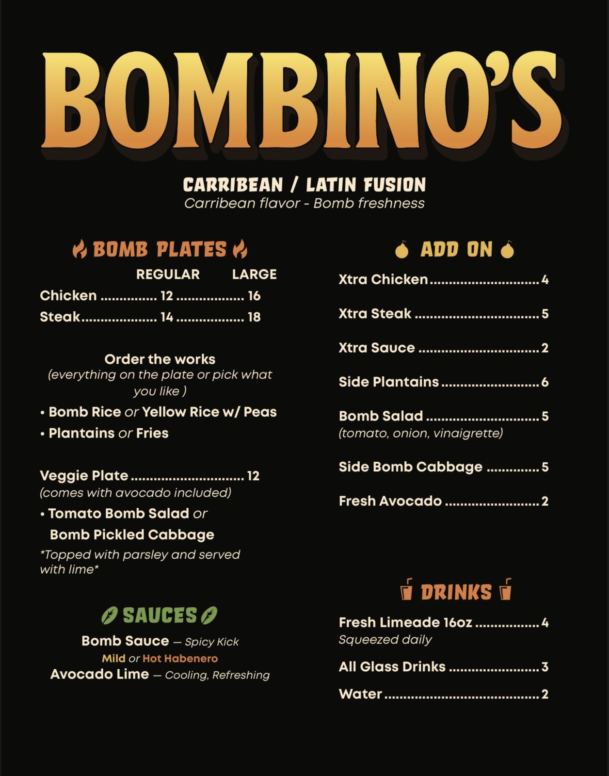 Bombino's menu board