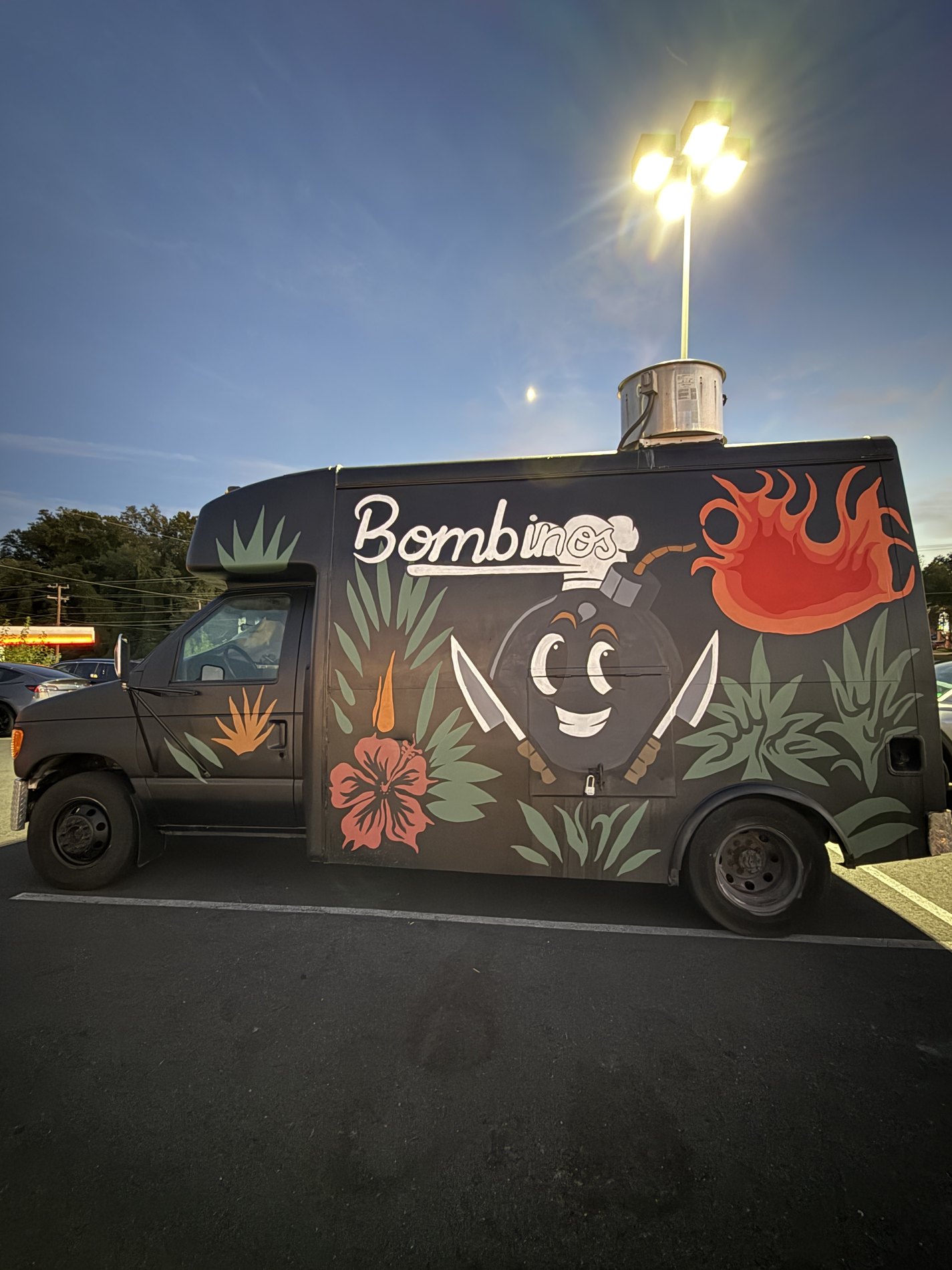 Bombino's food truck with bomb mascot artwork on the side